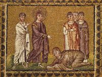 長血を患う女性の癒し（ラヴェンナのサンタポリナーレ・ヌオヴォ聖堂 ６世紀のモザイク画）