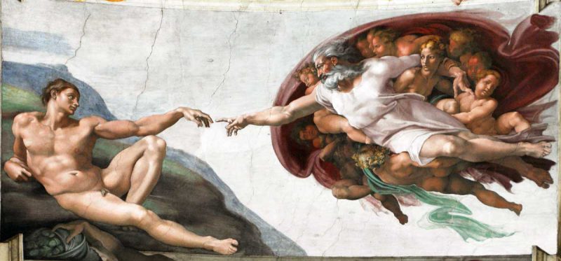 アダムの創造［システィーナ礼拝堂天井画より］（ミケランジェロ画）
