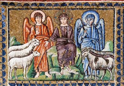 羊と山羊を分けるキリスト（サンタポリナーレ・ヌオヴォ聖堂［イタリア・ラヴェンナ］のモザイク画）