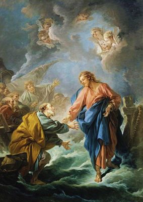 水の上を歩こうとする聖ペトロ（フランソワ・ブーシェ画）