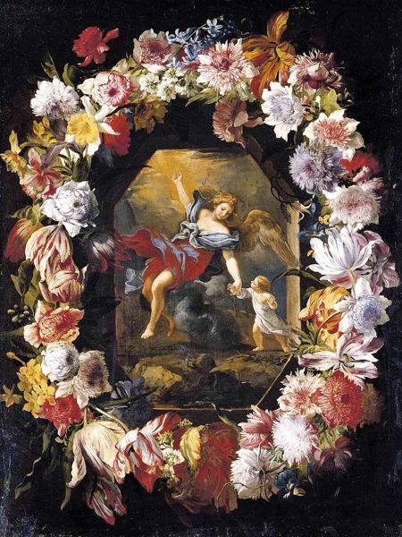 守護の天使と花輪（アブラハム・ブリューゲルとギョーム・クルトワ画）