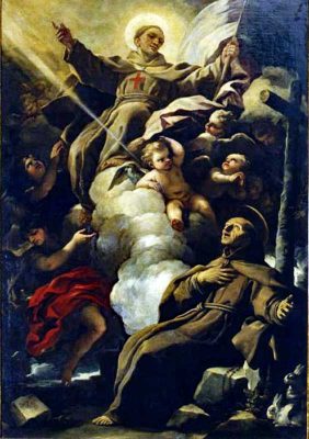 アルカンタラの聖ペトロに出現したカペストラノの聖ヨハネ（ルカ・ジョルダーノ画）