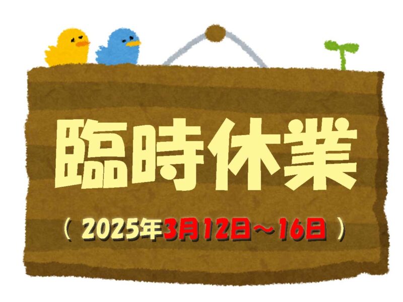 臨時休業（2025年3月12日～16日）