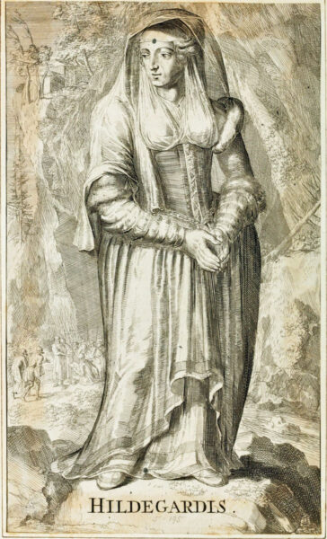 ビンゲン聖ヒルデガルトの肖像画（ゴッドフリート・アーノルド著『Historie der Kerken en ketteren van den newwen Testaments to het jaar onses Heeren 1688』[1701年]より）