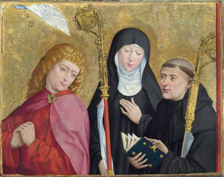 福音記者聖ヨハネ、聖スコラスティカ、聖ベネディクト（Master of Liesborn画）